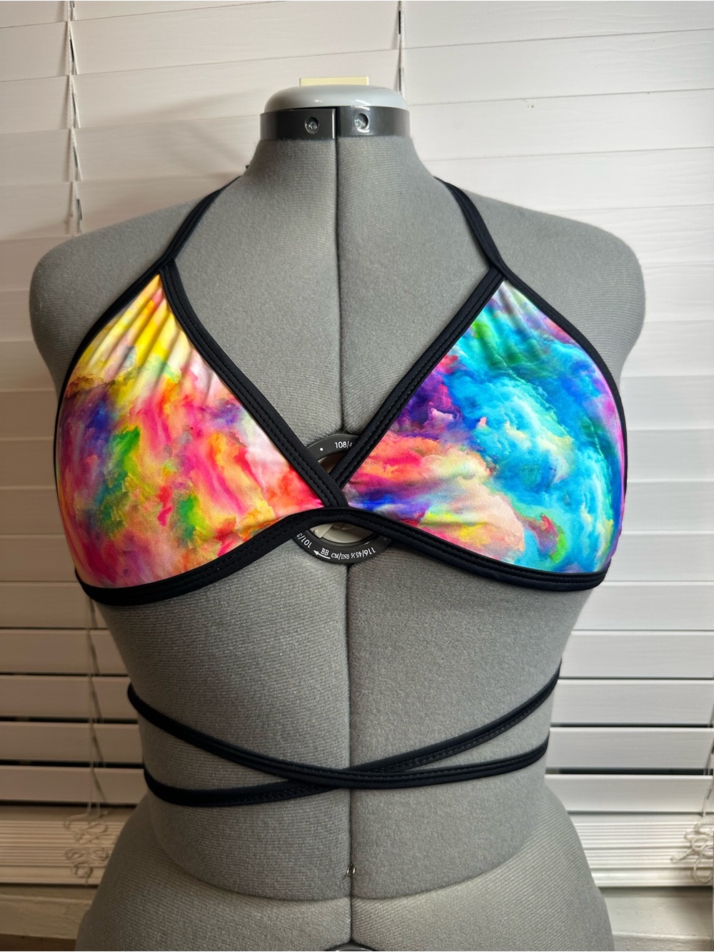 Multi-Color Tie-Dye Halter Bralette with Wrap Straps